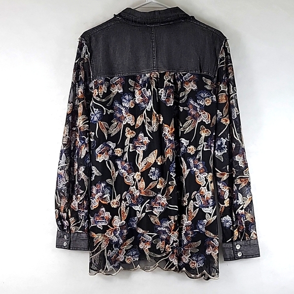 REBA Western Lightweight Button Up Denim&Lace Embroidered Blouse Size M - Picture 11 of 11